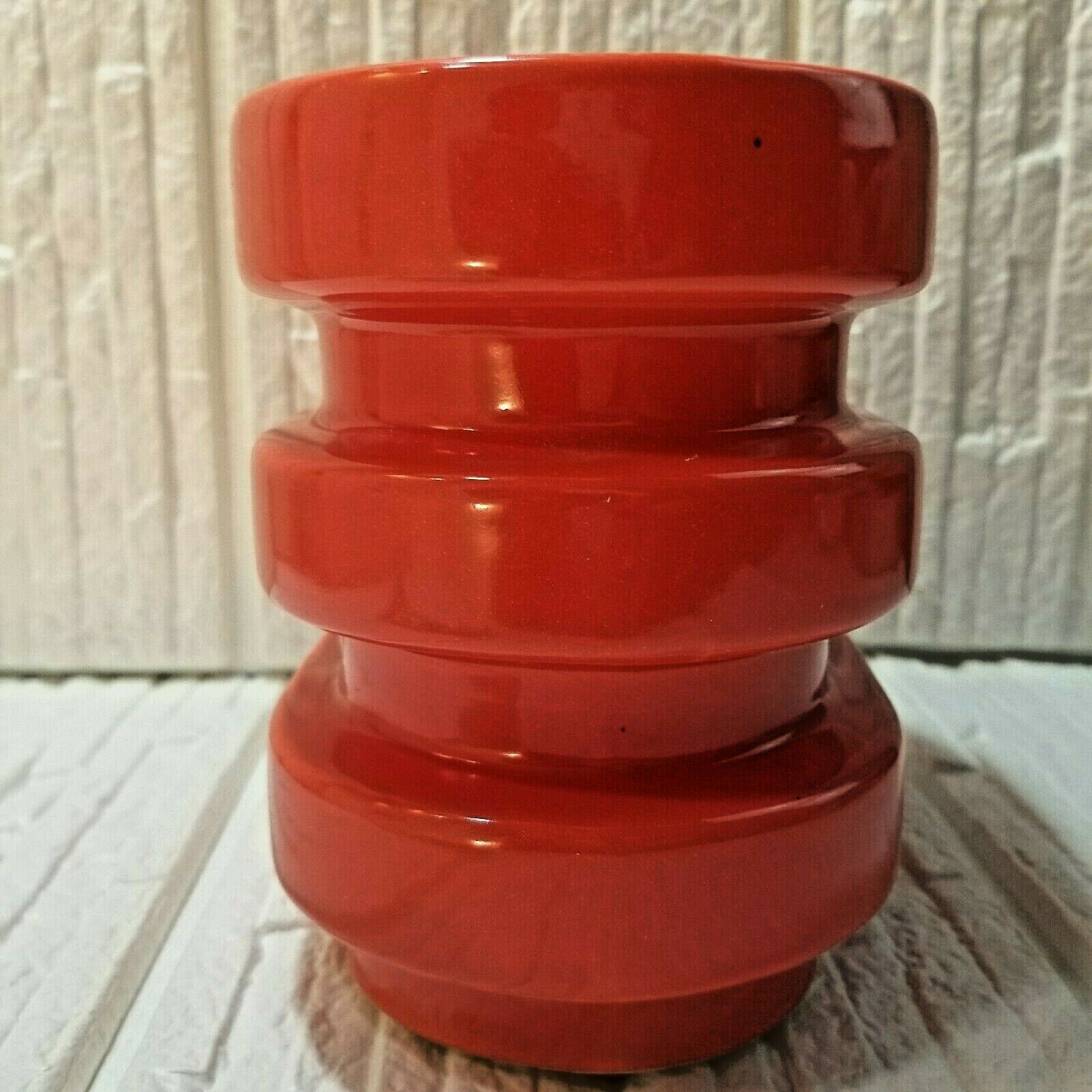 West Elm MoMA Horizontal Ribbed Stripe Oval Ceramic Vase Vibrant Orange 6 x 5 x7