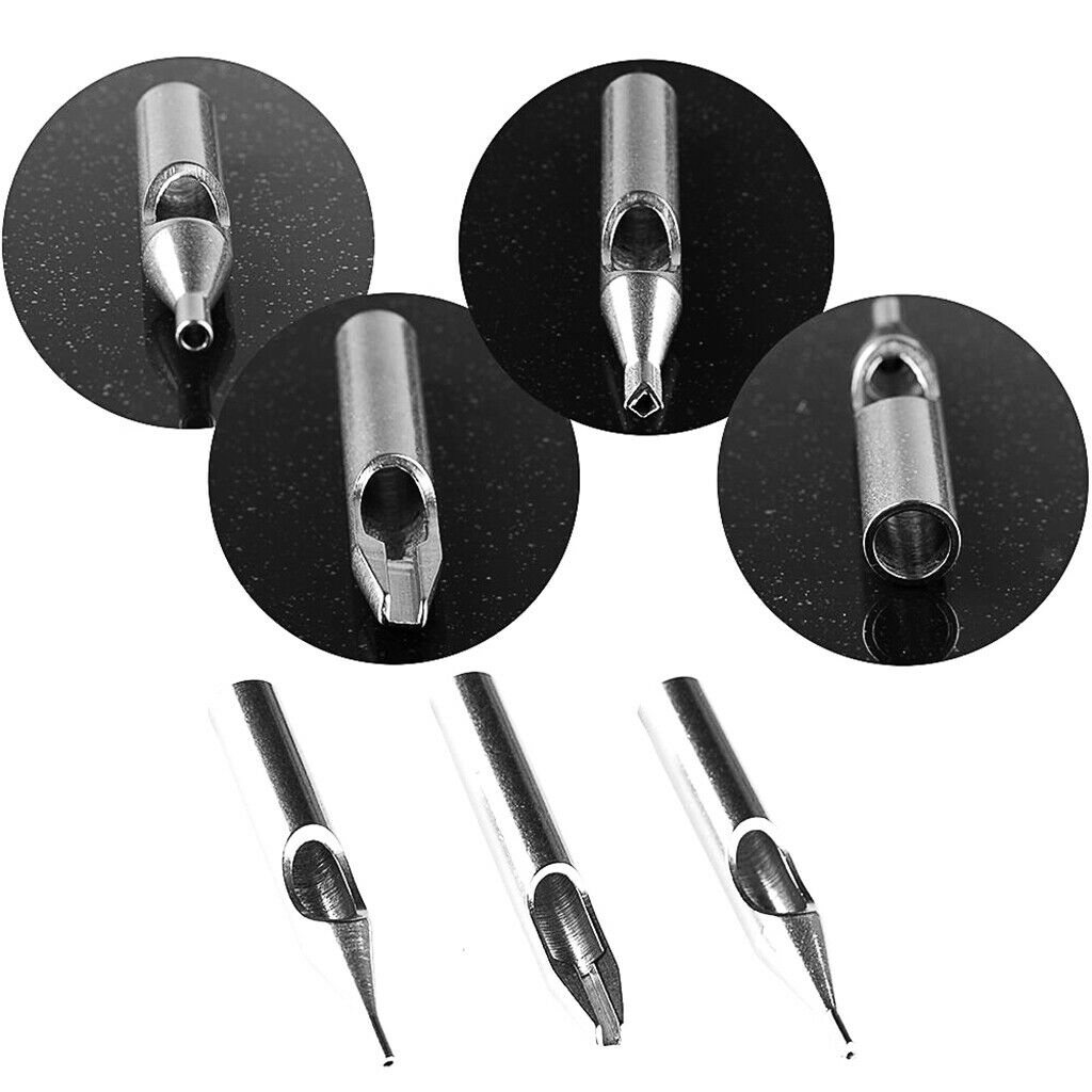 22Pcs Stainless Steel Tattoo Nozzles Tips + 6Pcs Aluminum Ribbed Grips Set