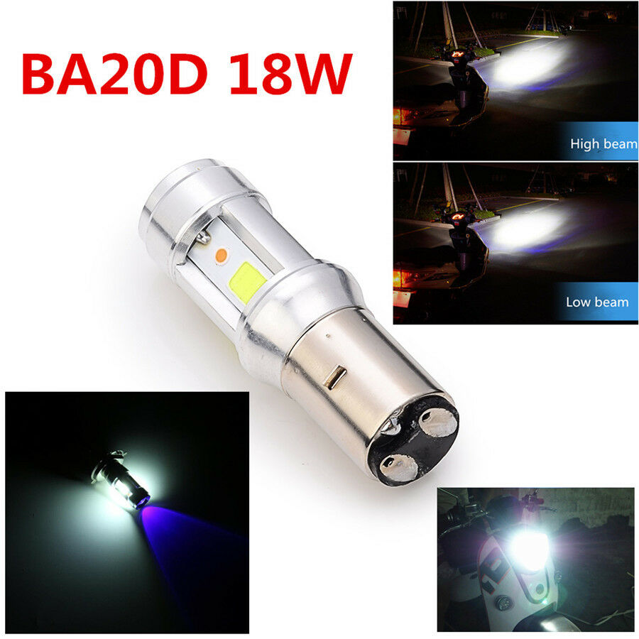 DC 12V Motorcycle Headlight Bulb BA20D Dual Color LED COB Hi/Lo Lamp Fog Light