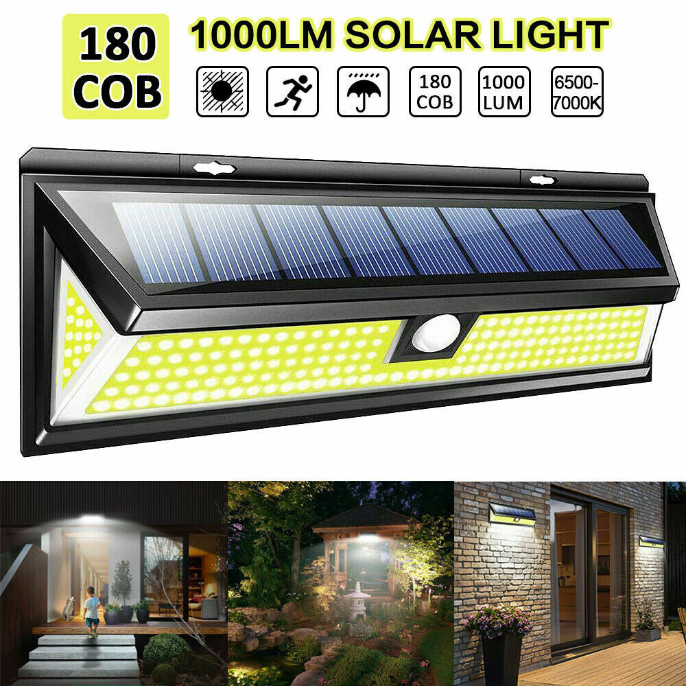 180 COB LED PIR Motion Sensor Solar Power Wall Light Outdoor Waterproof 1000LM