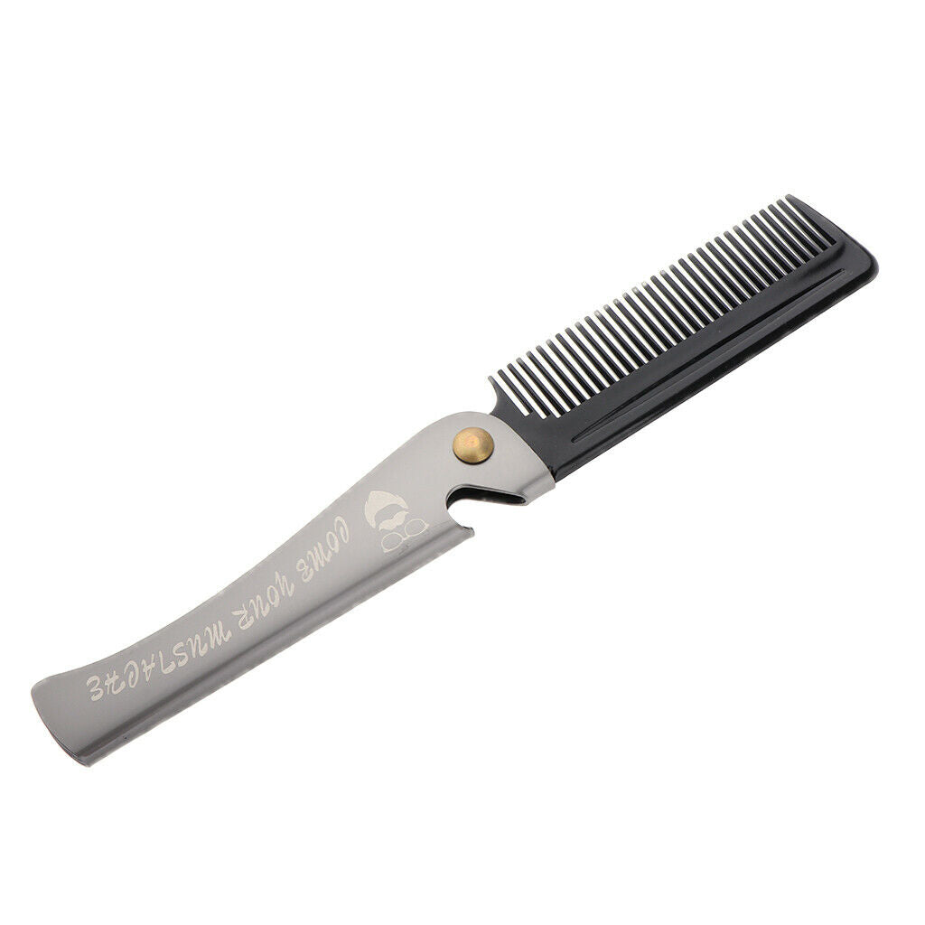 2x Pocket Stainless Steel Folding Mustache Grooming Hair Styling Comb Black