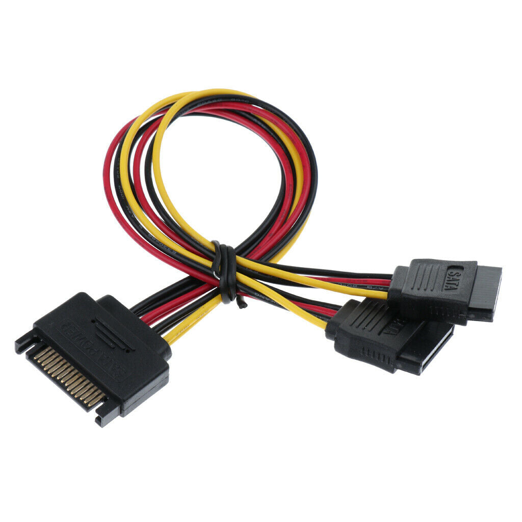 15 Pin SATA Male to Dual Female Power Adapter Extender Extension Cable