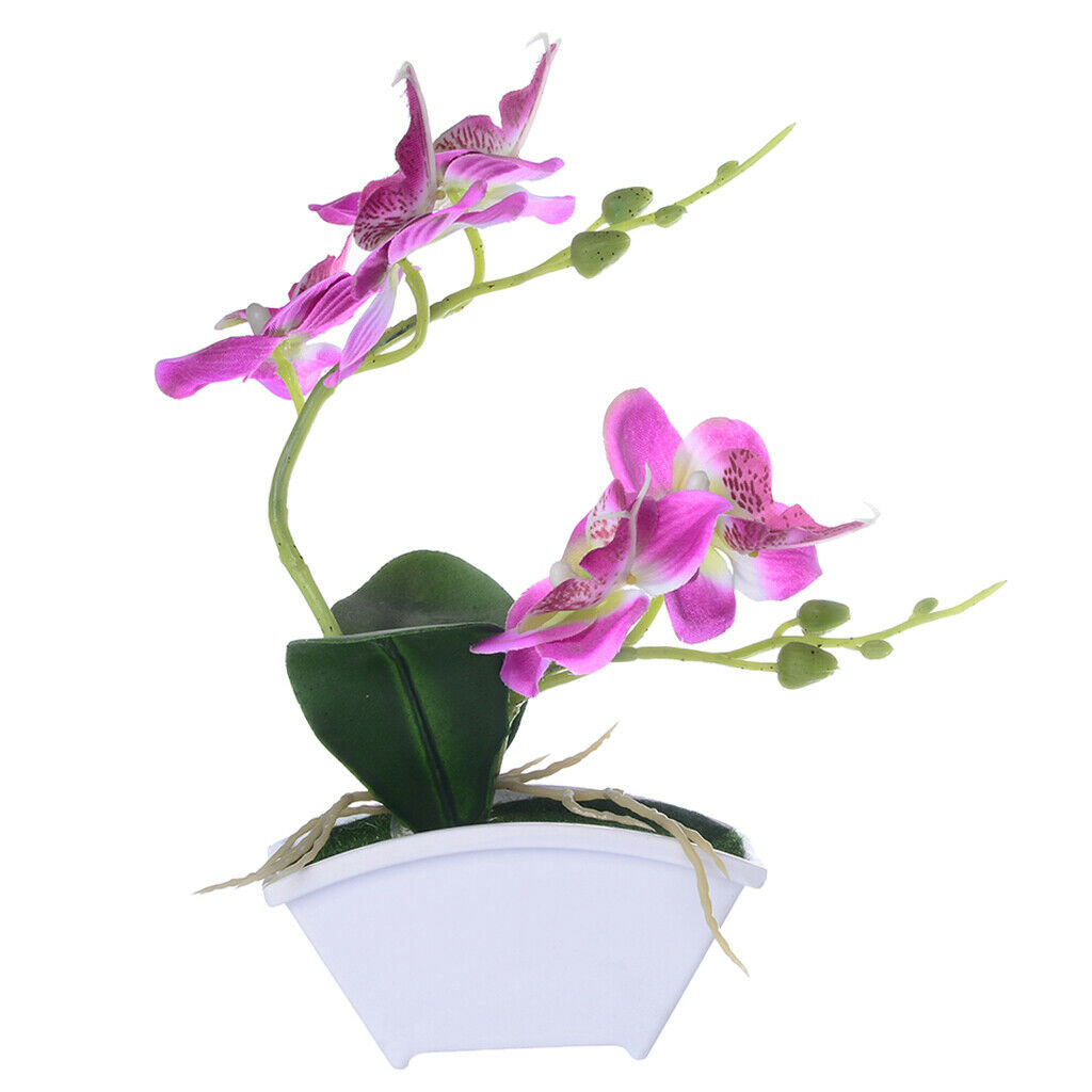 Artificial Orchid Bonsai Flower Stem Potted Plants Party Decor Purple