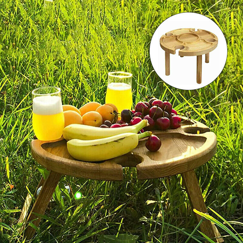 Wooden Outdoor Portable Folding Camping Picnic Table with Glass Holder RaODZ TL