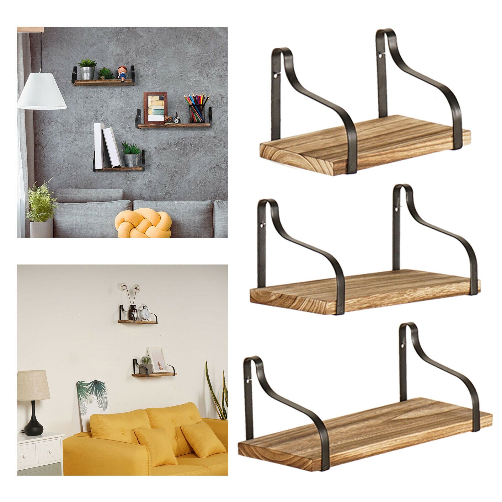 3pcs Wall Mounted Shelves Indoor Ourdoor Garden Rack Organiser Office Decor