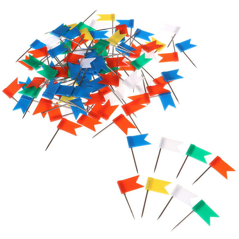 100 Pieces Mixed Color Flag Push Pins Nail Thumb Tack Map Drawing Pin Sta.l8