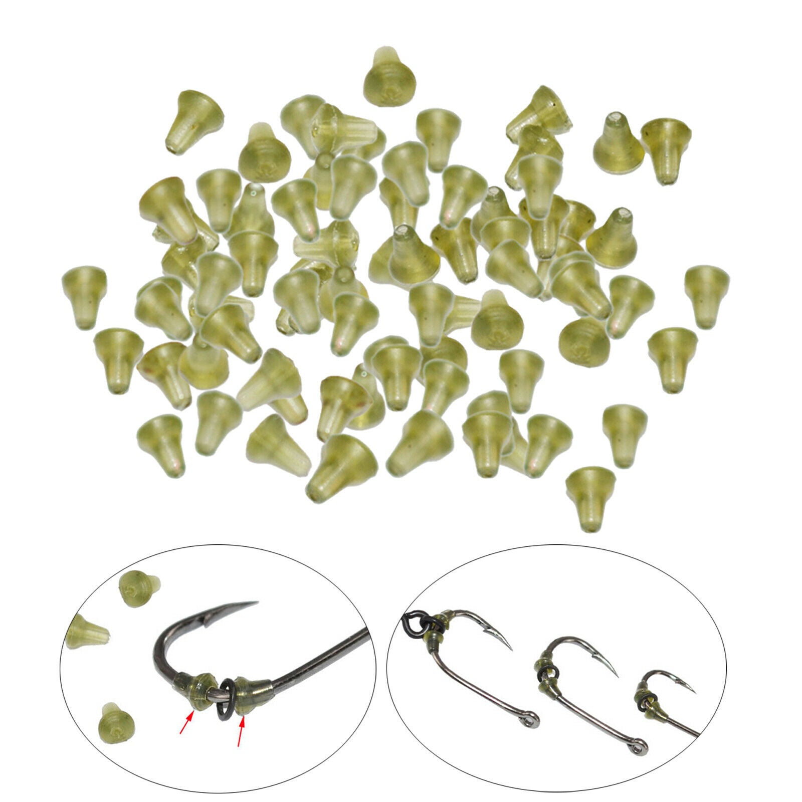 100Pcs Hook Stops Rubber Beads Fishing Tackle Bait Screws Rig Stopper Green