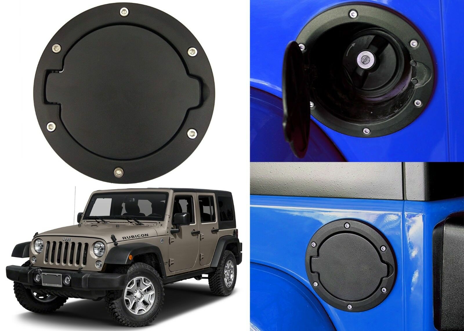 Black Fuel Door Gas Cap Lid Cover For 2007-2018 Jeep Wrangler JK New Free Ship