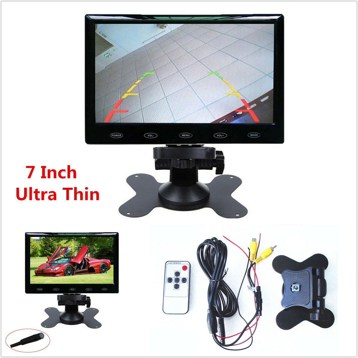 7 Inch Ultra Thin 16mm 16:9 HD TFT LCD Screen Auto Car Rear View Display Monitor