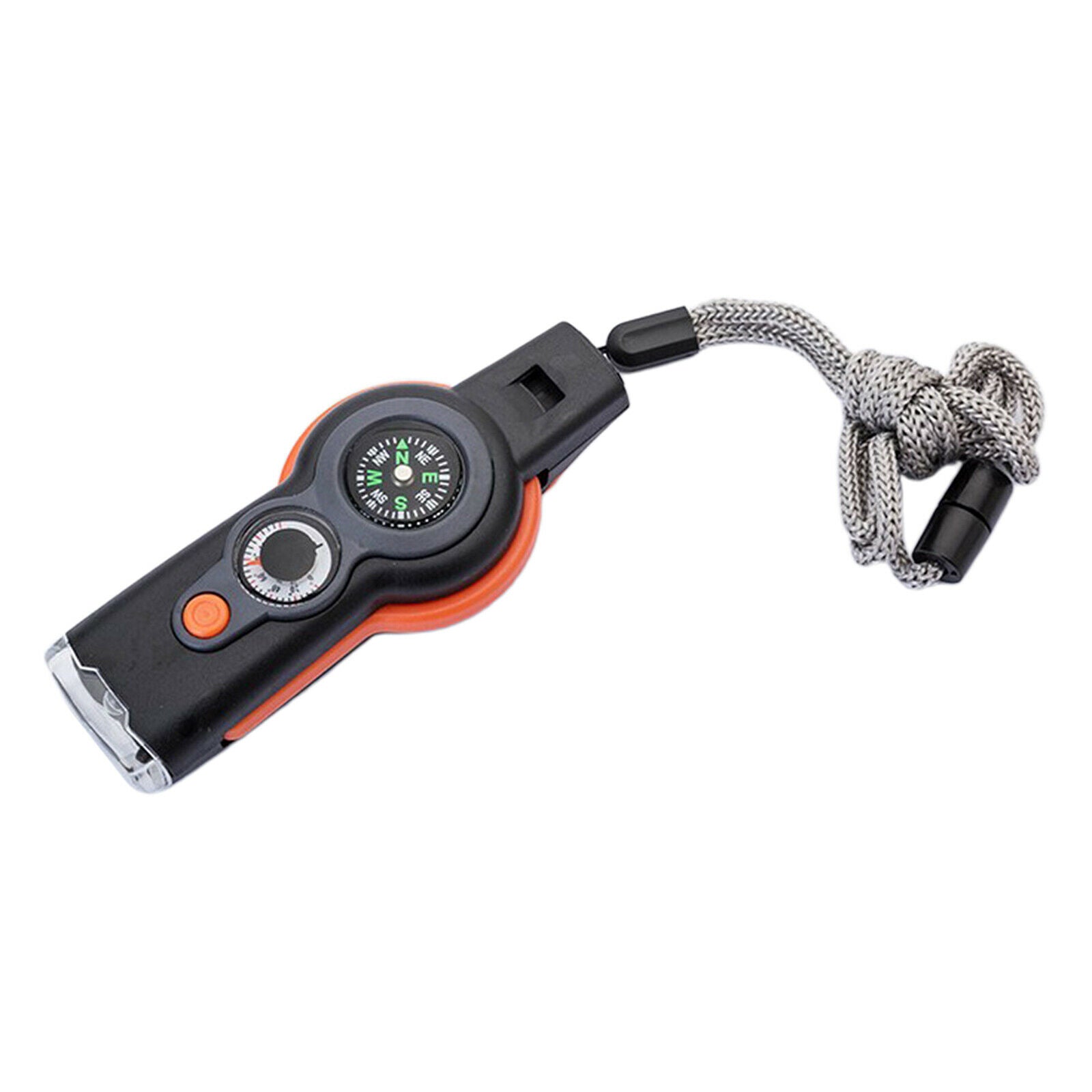 7in1 Emergency Hiking Whistle Magnifier Lens LED Signal Lights Keychain