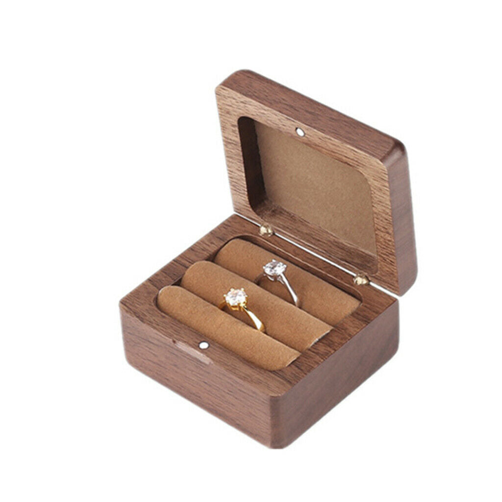 Deluxe Square Walnut Wood Engagement Rings Box Wedding Rings Storage Gifts
