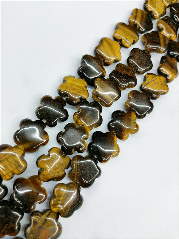 1 Strand 16x6mm Natural Brown Tiger Eye Gem Flower Spacer Loose Beads 15.5" HH95