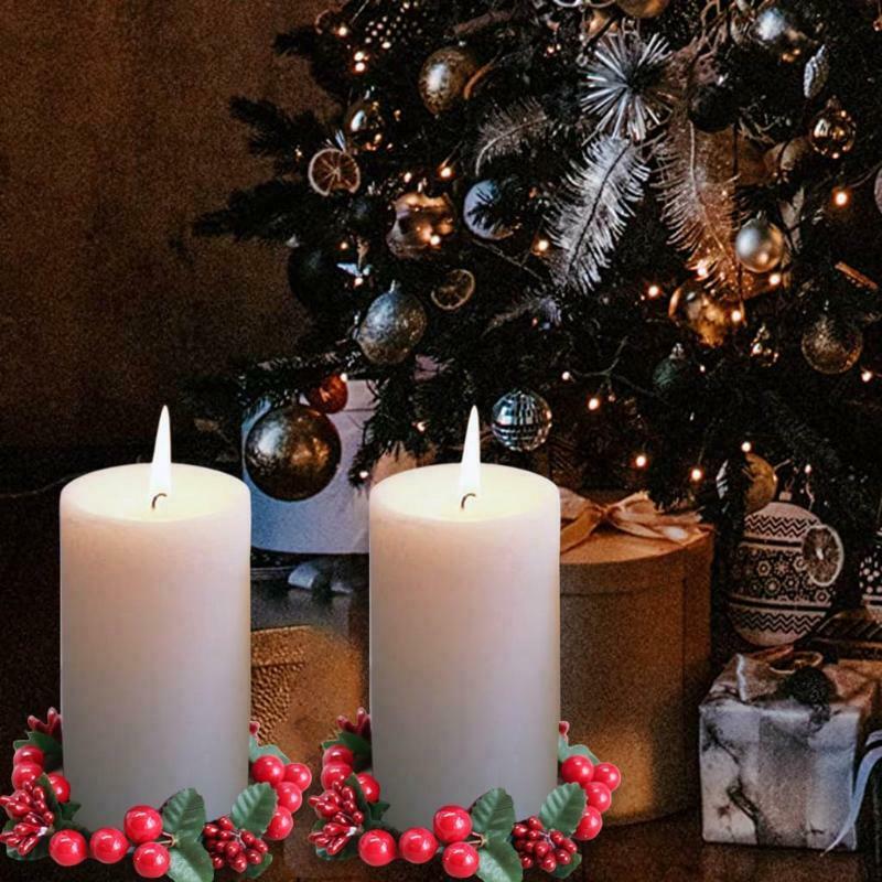 6PCS Christmas Candle Holder Berry Wreath Candle Ring Tealight Candlestick Decor