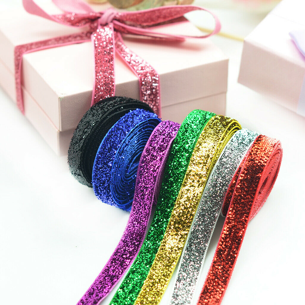 DIY 8yds 3/8"10mm Sparkle Glitter Velvet Ribbon Headband Bows Assorted Color