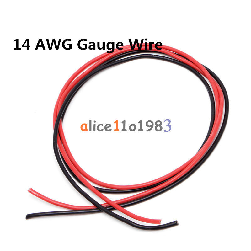 14 AWG Gauge Wire Flexible Silicone Stranded Copper Cables For RC Black Red 2M