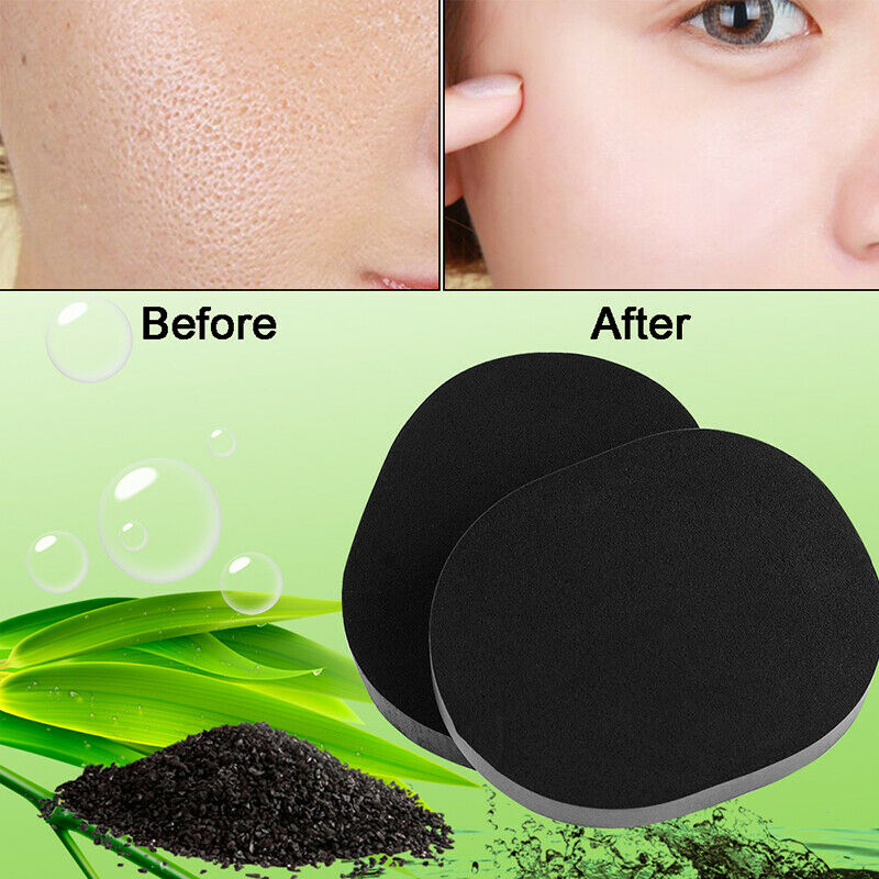 2pcs Natural Black Bamboo Charcoal Face Sponge Wood Fiber Face Wash Clean-Sponge