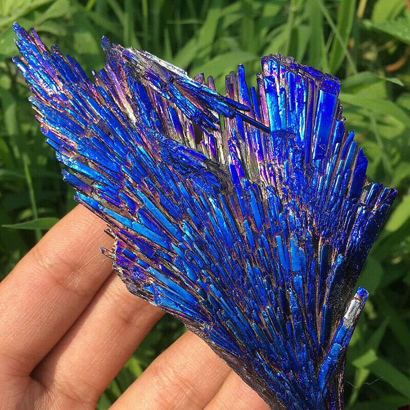 1PC Natural Quartz Crystal Rainbow Titanium Peacock Blue Cluster Mineral Reiki