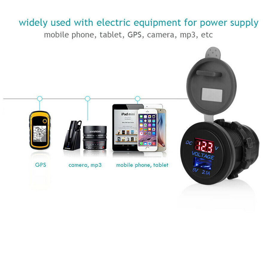 5V 2.1A USB Ports Car charger Voltage and current display Waterproof Charging