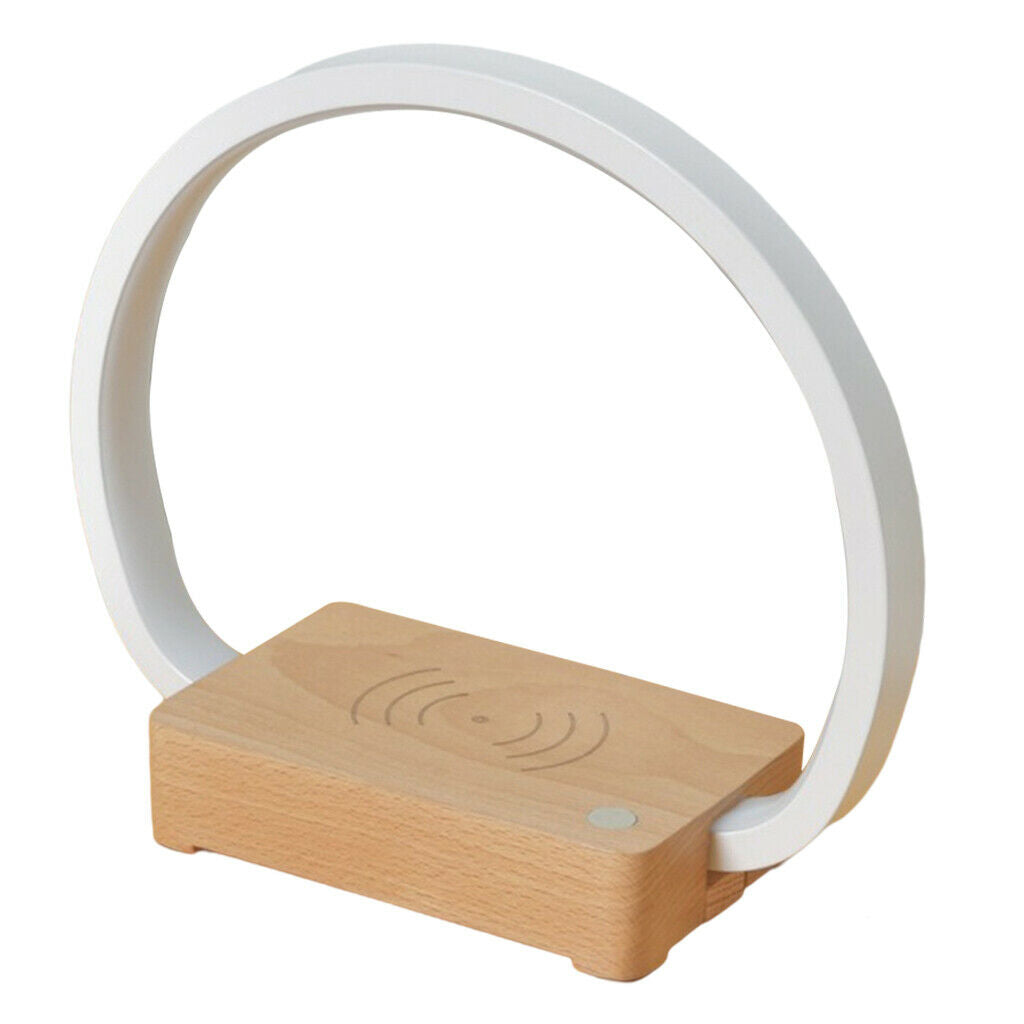 Wooden Base LED Desk Lamp Wireless Charging USB Plug in Lighting Decoration