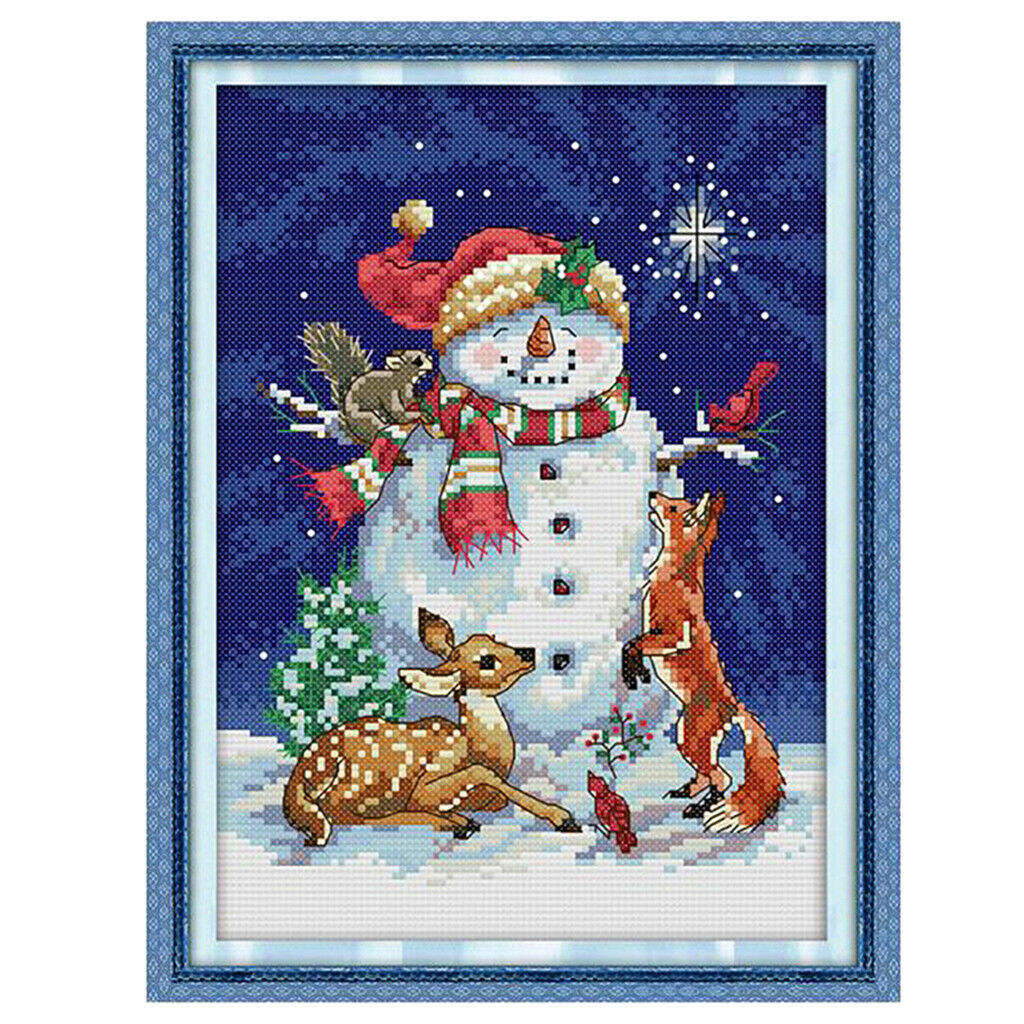 Christmas Snowman Stamped Cross Stitch Kit Patterns Embroidery Kit 21 x 30cm