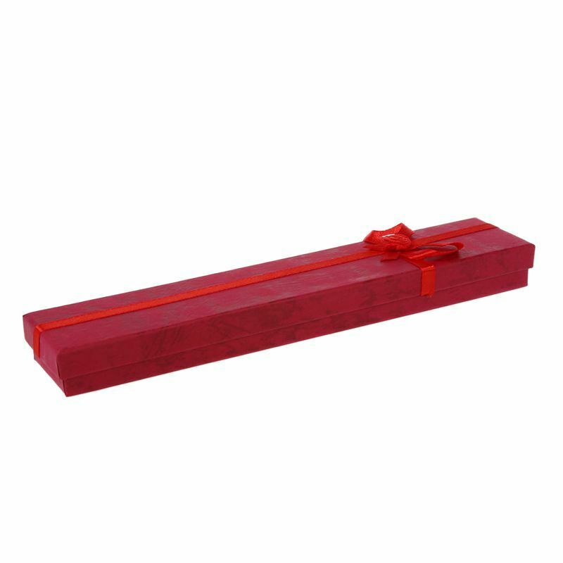 Dark Red Rectangular Jewellery Necklace Case Cardboard Gift Holder Box Z5P3