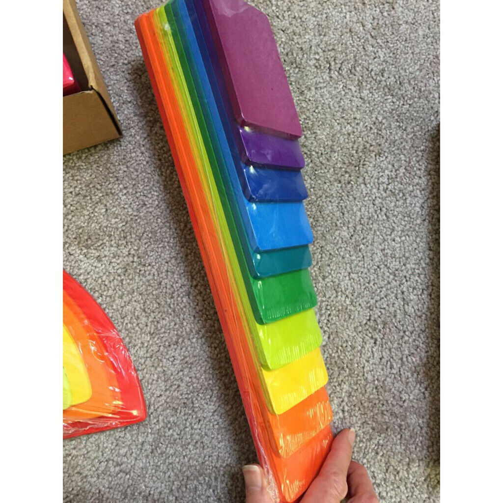 11 Packs Handmade Wooden Rainbow Building Blocks Boards Early Learning