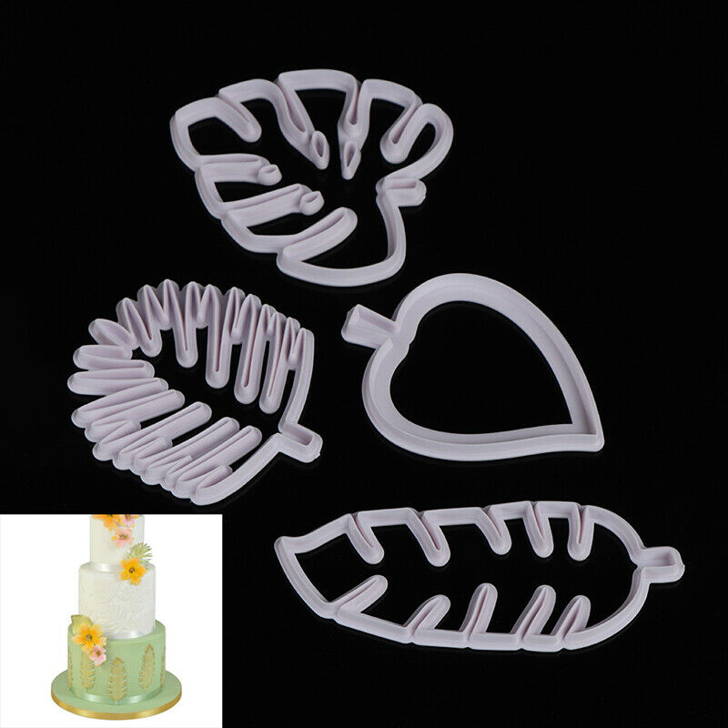 4pc/Set Tropical Leaf Fondant Cake Mold Embossed Candy Biscuits Cookie Cut Lt