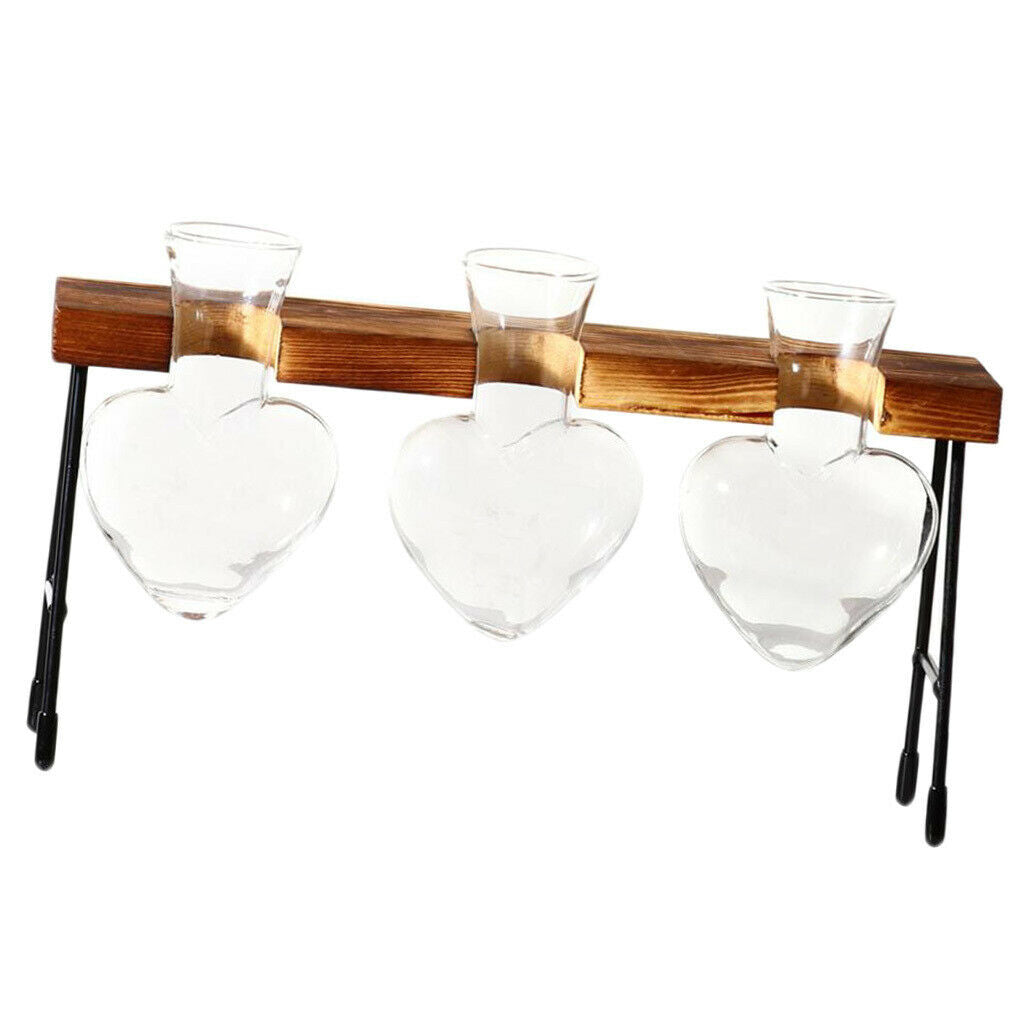 3Pcs Heart Shaped 1/2/3 Bottle Table Desk Bulb Glass Hydroponic Vase Flower