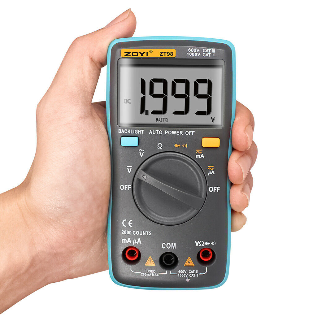 Auto-ranging Digital Multimeter 2000 Counts LCD Backlight AC/DC Ammeter Ohm