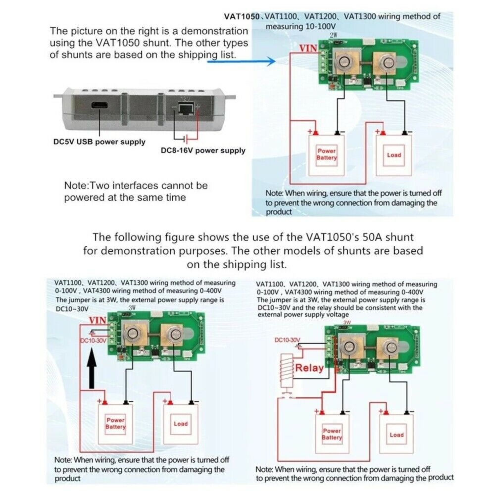 Vat1100 Car Battery Monitor Voltage Va Meter Watt Meter Coulomb 100V 100A