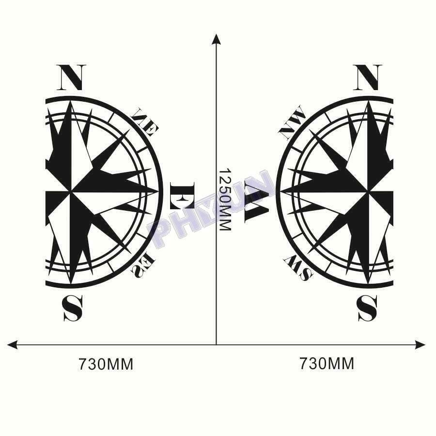 2x Black Compass Totem Car Stickers Decals 73x125cm Universal For SUV Truck RV