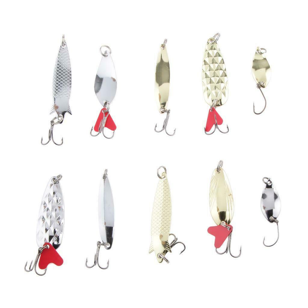 10 Pcs Kit Mixed Spinners Sequin Fishing Lures Baits Weever Fish Hooks