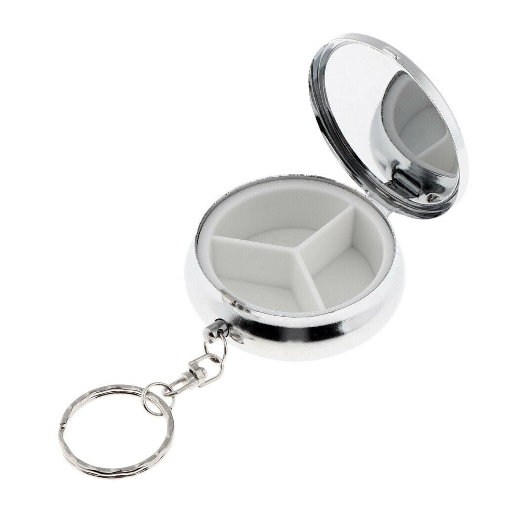 Keychain Small 3 Compartments Medicine Storage Case, Makeup Cosmetics Pressed
