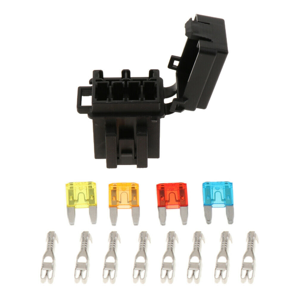Marine Boat Fuse Relay Holder 4-Slot Relay Box 1 Relay 4 Fuses, Black