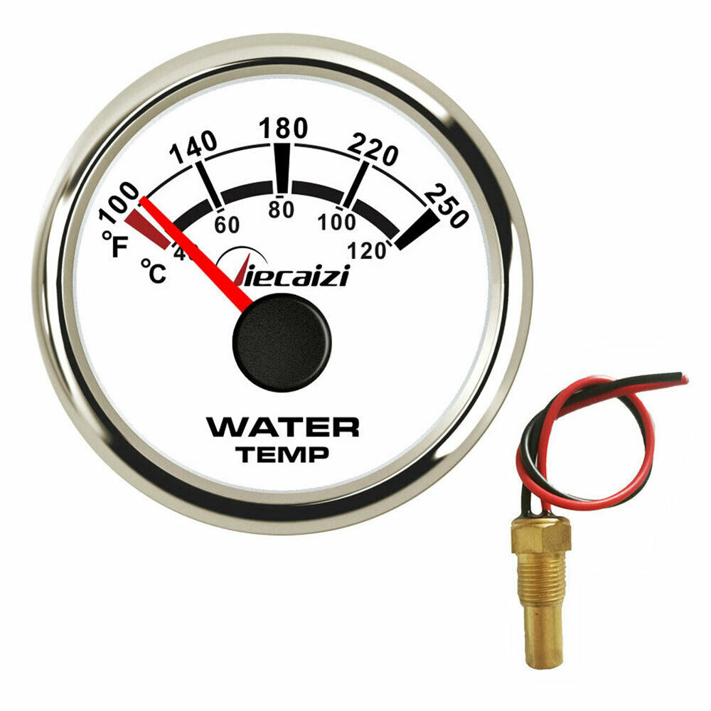 52mm water temp gauge with sender 100-250F 40-120C 287.4-22.4ohms for car marine