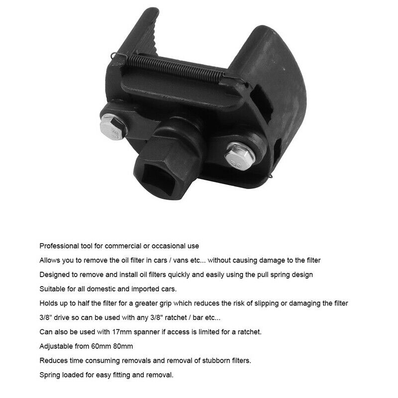 1X Adjustable Oil Filter Removal Wrench Tool 3/8" Drive Ratchet 60mm- 80mm AT093