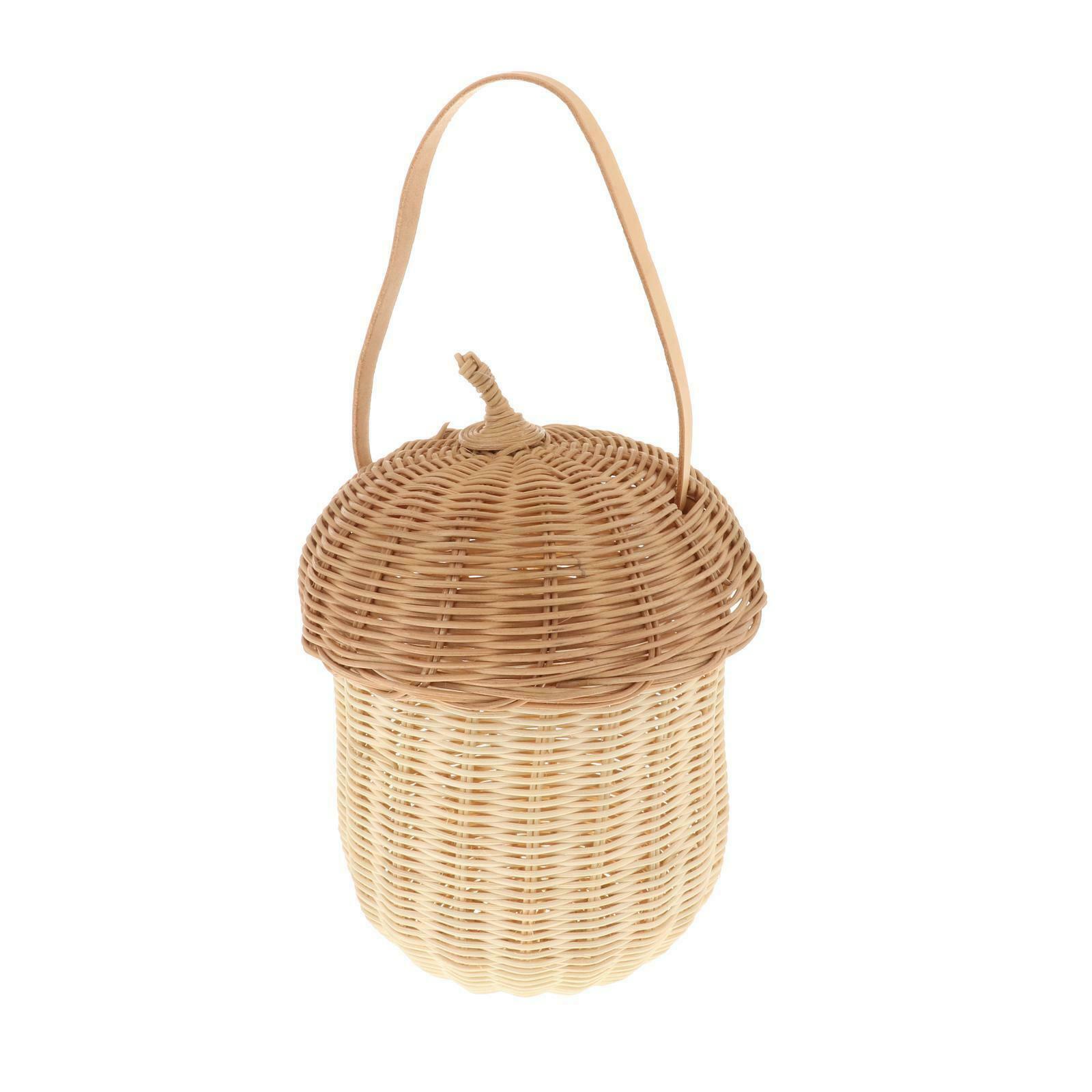 Girls Straw Purse Bag Pine Cones Rattan Basket Beach Tote Handbag Photo Prop