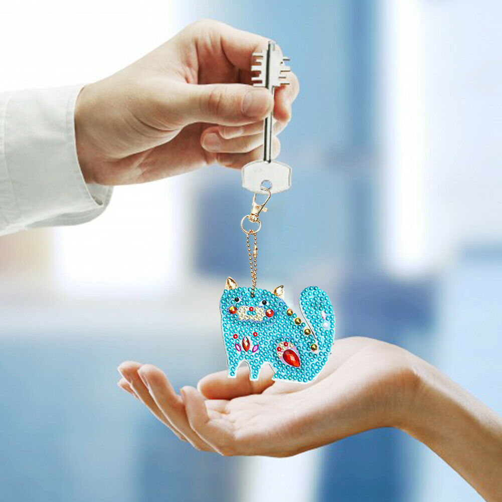 3pcs Full Drill Diamond Painting Keychain Cartoon Animals Key Ring Pendants @