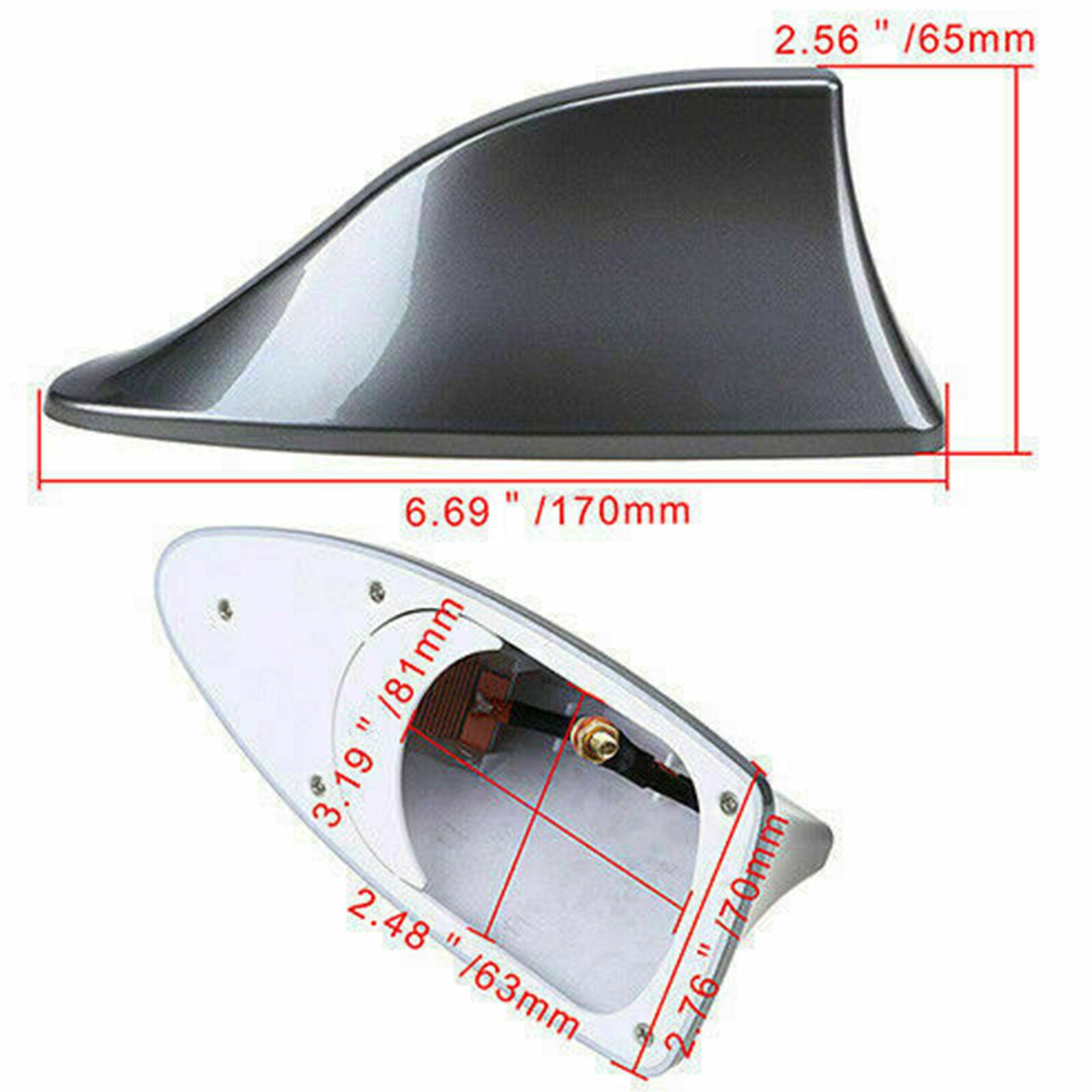 Grey Car Shark Fin Roof Antenna Aerial Mast FM/AM Radio Signal Decor Universal