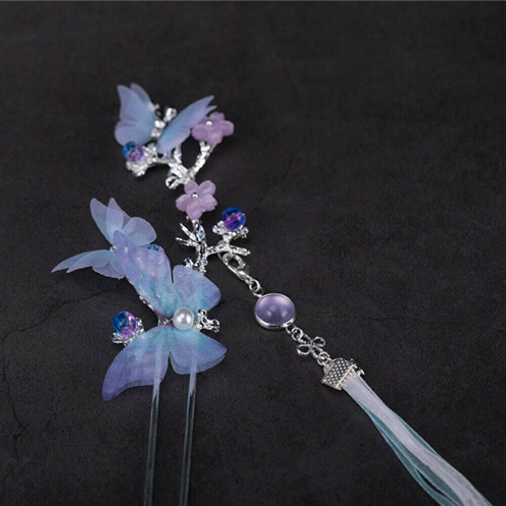 Handmade Chinese Hanfu Hairpin Butterfly Tassel Kanzashi Step Shake Hair Clip