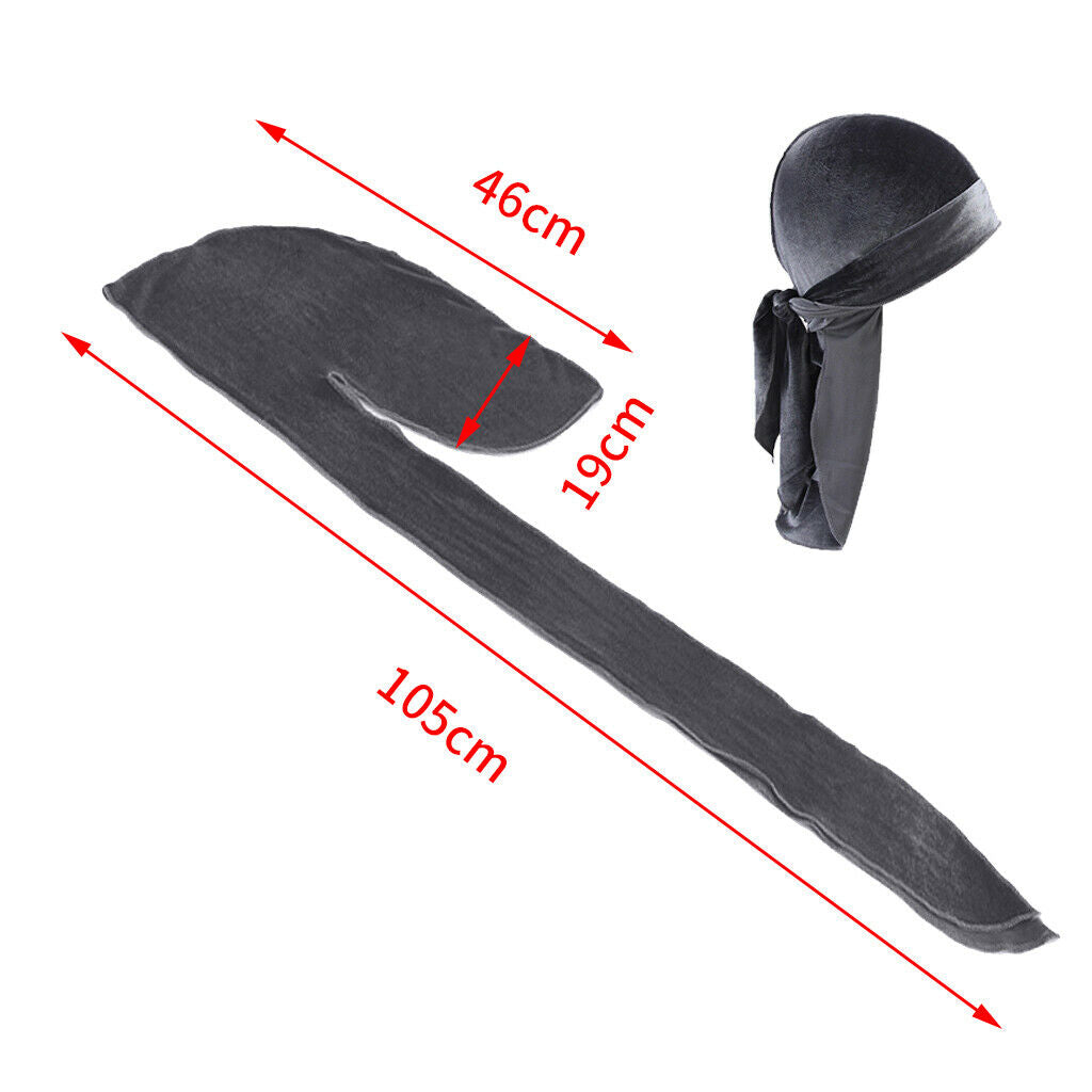 2X Women Mens Velvet Bandana Hat Durag Long-Tail Headwear Beanie Chemo Hat Gray