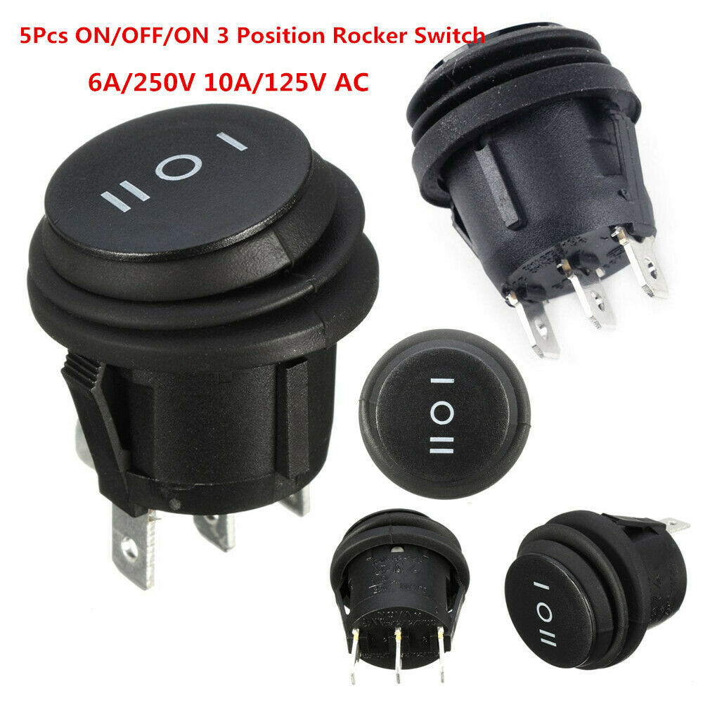 5x ON/OFF/ON 3Position Car Boat 3Pin Round Rocker Switch SPDT 6A/250V 10A/125VAC