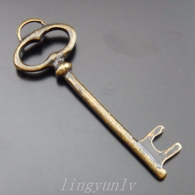 50 Pieces Antiqued Bronze Alloy 39x12mm Key Shaped Charms Pendants Jewelry 39854