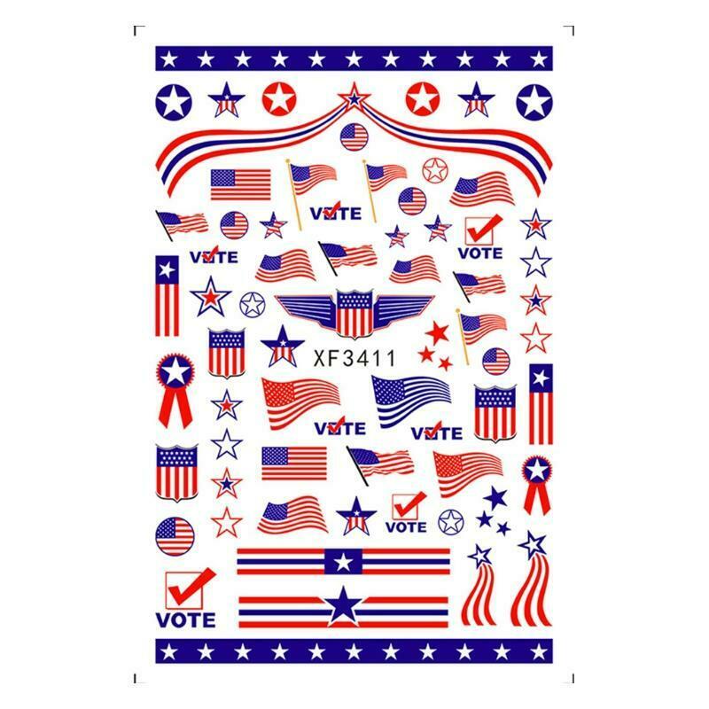 8Pcs/set Cute National Day Decals Flag Nail Stickers American Independence Day