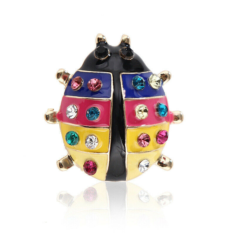 Fashion Colorful Enamel Rhinestone Ladybug Brooches Beetle Pin Corsage Je.l8