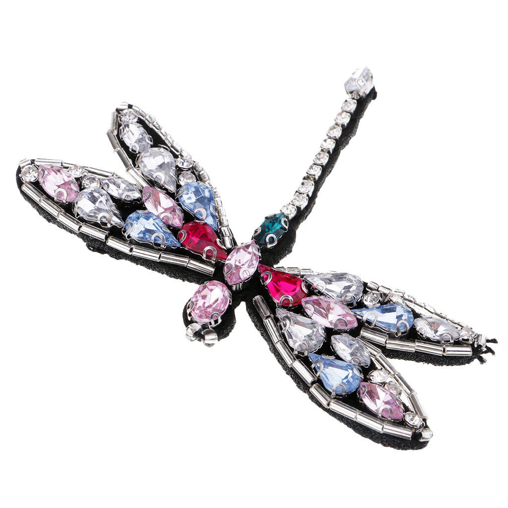Dragonfly Beaded Rhinestones Patch Clothes Bag Sewing Applique for DIY Craft