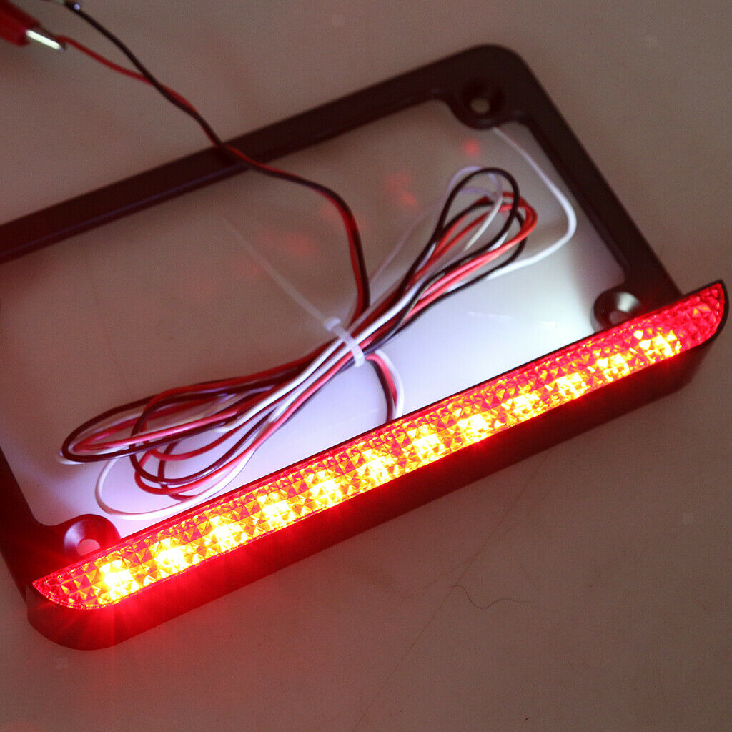 Universal Motorcycle Black Aluminum License Plate Frame With LED Brake Light