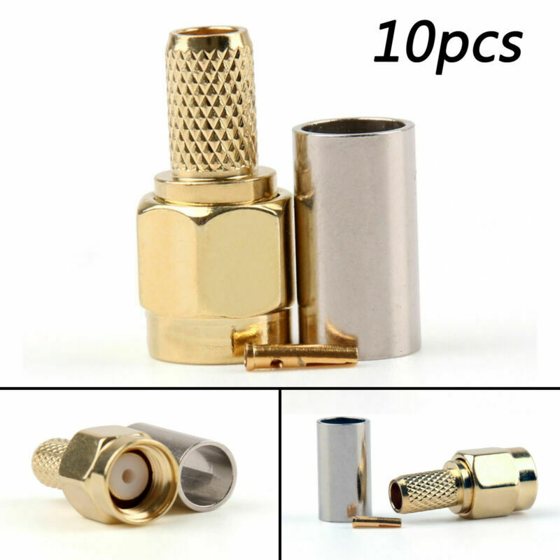 10x Connector RP.SMA Male Jack Crimp RG58 RG142 LMR195 RG400 Cable Straight AT2