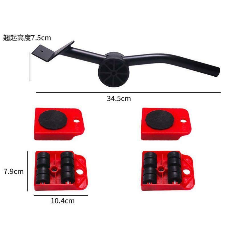 5pcs Furniture Lifter Slider Kit Heavy Stuff Mover Tool Wheeled Roller Wheel Bar