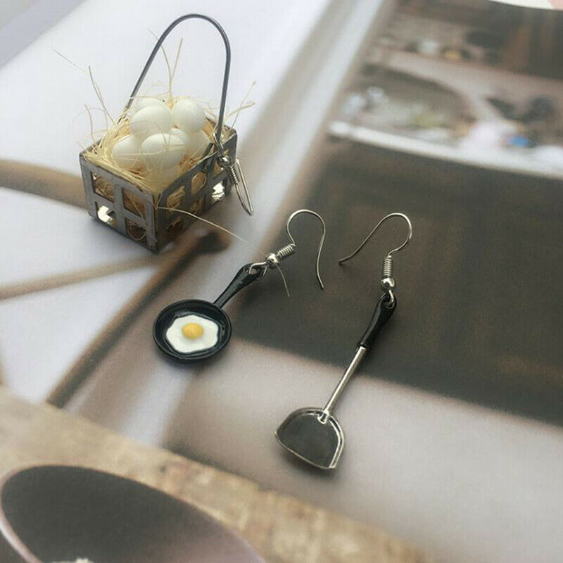 Fashion Women Asymmetric Fried Egg Pan Shovel Drop Dangle Earrings Jewelr.l8